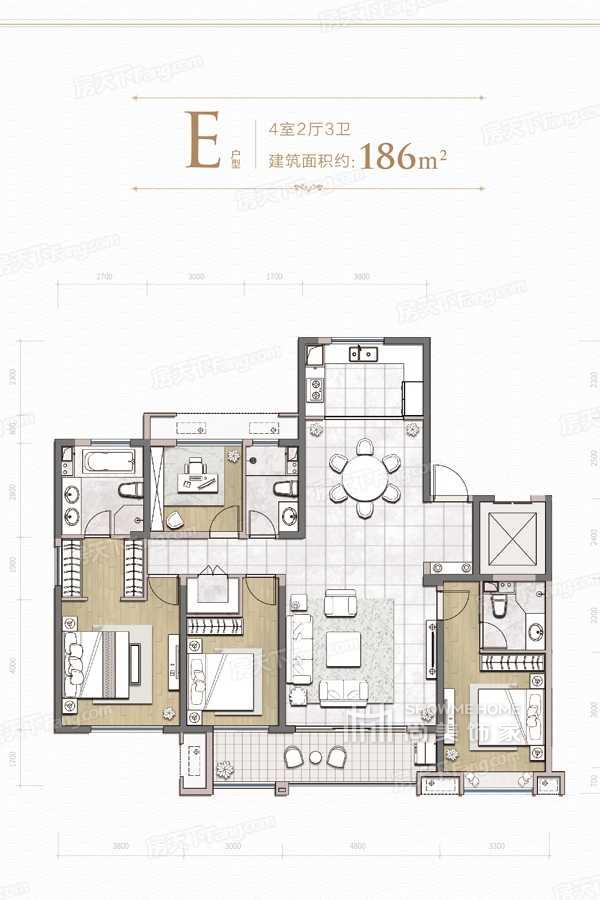 四室两厅三卫E户型